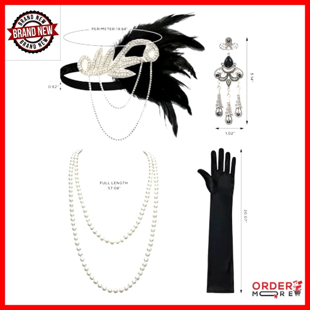 Flapper Dress 1920s Gatsby Costume with Accessories Set, Mesh Fabric - Picture 5 of 7